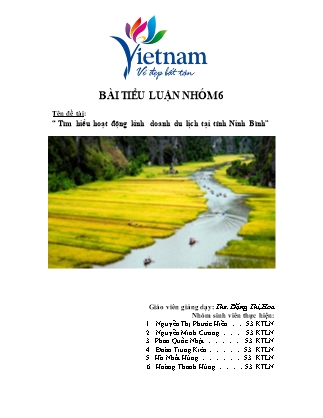Tiểu luận Tìm hiểu hoạt động kinh doanh du lịch tại tỉnh Ninh Bình