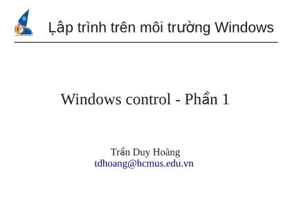 Bài giảng Lập trình trên môi trường Windows - Windows Control - Phần 1 - Trần Duy Hoàng