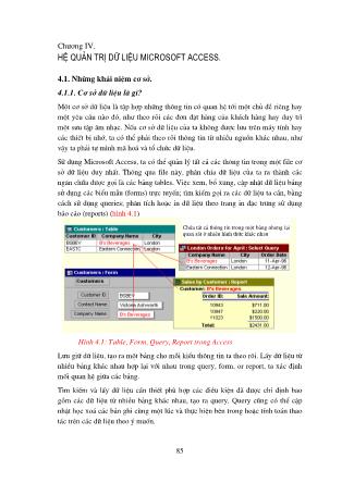 Giáo trình Hệ thông tin địa lý - Chương 4: Hệ quản trị dữ liệu Microsoft Access