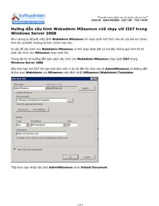 Hướng dẫn cấu hình Webadmin MDaemon v10 chạy với IIS7 trong Windows Server 2008 (Phần 1)