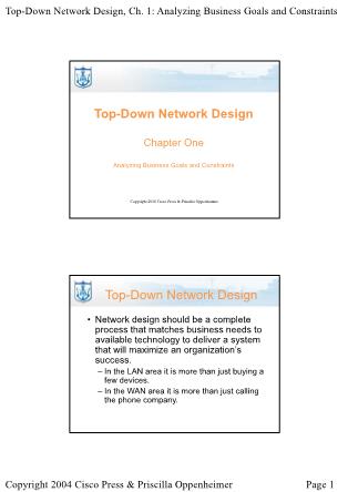 Lectures Top-Down Network Design - Chapter 1: Analyzing Business Goals and Constraints