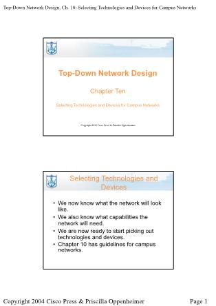 Lectures Top-Down Network Design - Chapter 10: Selecting Technologies and Devices for Campus Networks