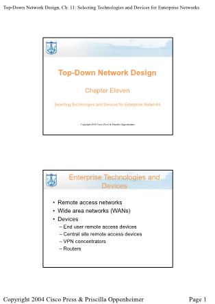 Lectures Top-Down Network Design - Chapter 11: Selecting Technologies and Devices for Enterprise Networks