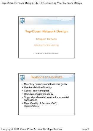 Lectures Top-Down Network Design - Chapter 13: Optimizing Your Network Design