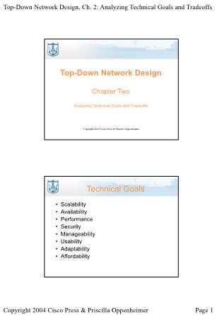 Lectures Top-Down Network Design - Chapter 2: Analyzing Technical Goals and Tradeoffs