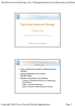 Lectures Top-Down Network Design - Chapter 6: Designing Models for Addressing and Naming