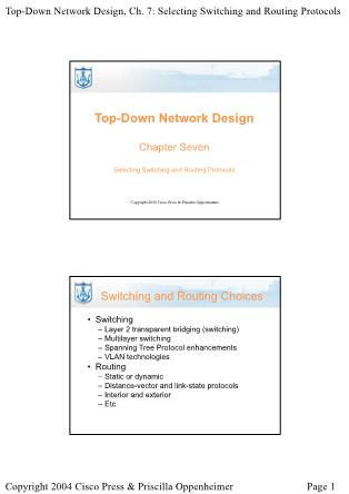 Lectures Top-Down Network Design - Chapter 7: Selecting Switching and Routing Protocols