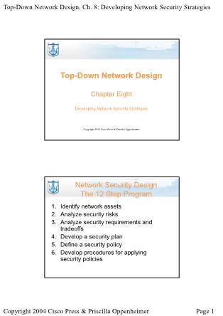 Lectures Top-Down Network Design - Chapter 8: Developing Network Security Strategies