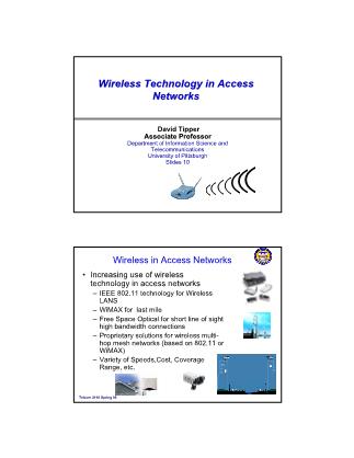 Network Design - Chapter 10: Wireless Technology in Access Networks Continued - University of Pittsburgh