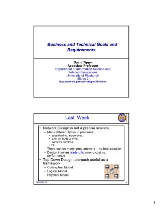 Network Design - Chapter 2: Business and Technical Goals and Requirements - University of Pittsburgh