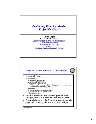 Network Design - Chapter 3: Evaluating Technical Goals Project Costing - University of Pittsburgh