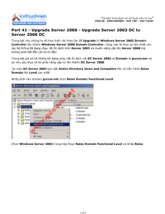 Tài liệu Máy tính cơ bản - Part 41: Upgrade Server 2008 - Upgrade Server 2003 DC to Server 2008 DC
