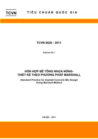 TCVN 8820 : 2011 - Hỗn hợp bê tông nhựa nóng thiết kế theo phương pháp Marshall