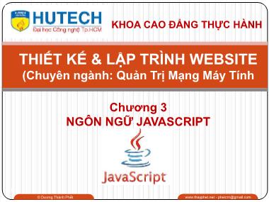 Bài giảng Thiết kế và lập trình Website - Chương 3: Ngôn ngữ Javascript (Tiếp theo) - Dương Thành Phết