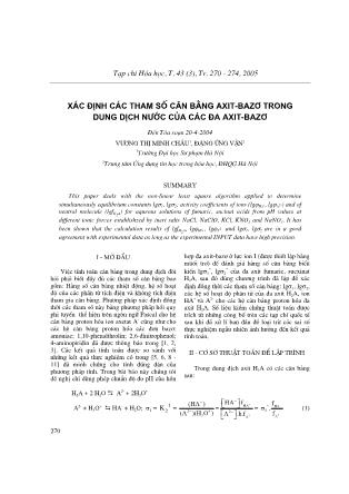Xác định các tham số cân bằng Axit - Bazơ trong dung dịch nớc của các đa Axit - Bazơ - Vuong Thị Minh Châu