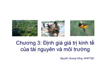 Bài giảng Kinh tế môi trường - Chương 3: Định giá giá trị kinh tế của tài nguyên và môi trường - Nguyễn Quang Hồng