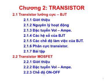 Bài giảng Kỹ thuật điện - Chương 2: Transistor