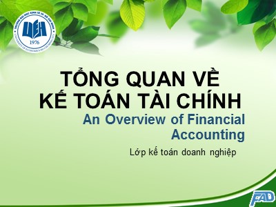 Bài giảng môn Kế toán tài chính - Chương 1: Tổng quan về kế toán tài chính - Võ Minh Hùng