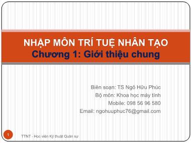 Bài giảng Nhập môn trí tuệ nhân tạo - Chương 1: Giới thiệu chung - Ngô Hữu Phúc