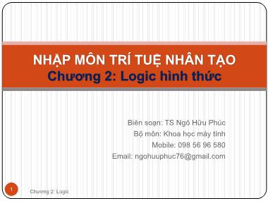 Bài giảng Nhập môn trí tuệ nhân tạo - Chương 2: Logic hình thức - Ngô Hữu Phúc