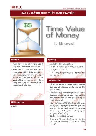 Bài giảng Tài chính doanh nghiệp - Bài 5: Giá trị theo thời gian của tiền