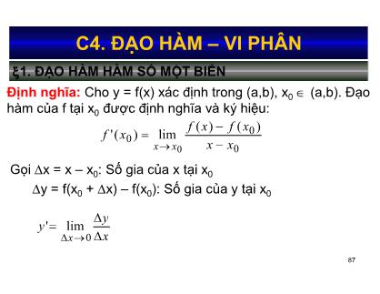 Bài giảng Toán kinh tế 1 - Chương 4: Đạo hàm – vi phân - Nguyễn Ngọc Lam