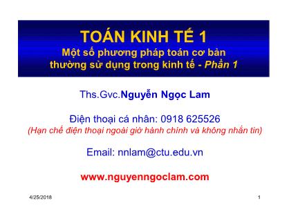 Bài giảng Toán kinh tế 1 - Giới thiệu - Nguyễn Ngọc Lam