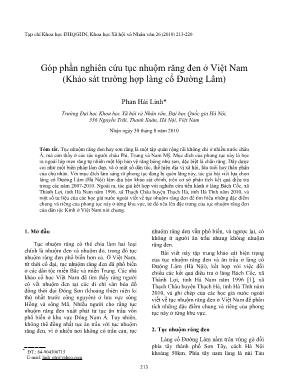 Góp phần nghiên cứu tục nhuộm răng đen ở Việt Nam (Khảo sát trường hợp làng cổ Đường Lâm) - Phan Hải Linh