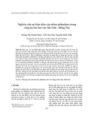 Nghiên cứu sự hiện diện của nhóm phthalates trong vùng hạ lưu lưu vực Sài Gòn - Đồng Nai - Hoàng Thị Thanh Thủy