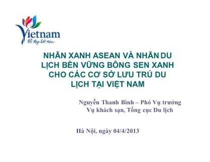 Nhãn xanh Asean và nhãn du lịch bền vững bông sen xanh cho các cơ sở lưu trú du lịch tại Việt Nam - Nguyễn Thanh Bình