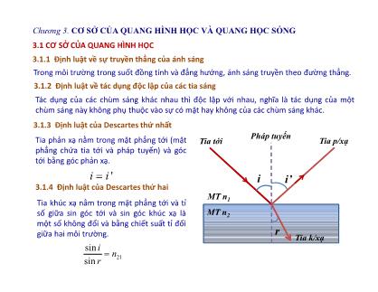 Bài giảng Vật lý đại cương - Chương 3: Cơ sở của quang hình học và quang học sóng