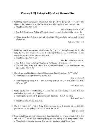 Bài tập môn Lý thuyết trường điện từ  - Chương 3: Dịch chuyển điện - Luật Gauss - Dive