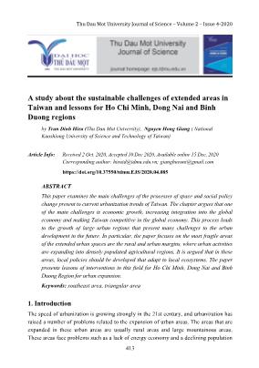 A study about the sustainable challenges of extended areas in Taiwan and lessons for Ho Chi Minh, Dong Nai and Binh Duong regions