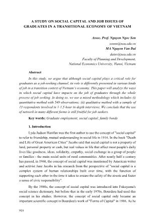 A study on social capital and job issues of graduates in a transitional economy of vietnam