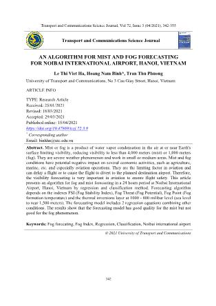 An algorithm for mist and fog forecasting for noibai international airport, Hanoi, Vietnam