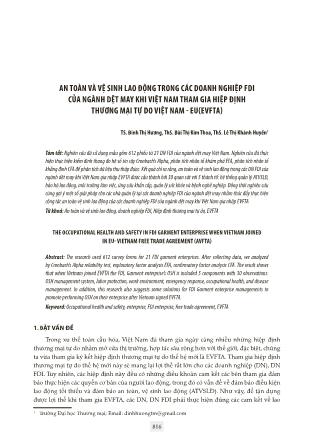 An toàn và vệ sinh lao động trong các doanh nghiệp FDI của ngành dệt may khi Việt Nam tham gia hiệp định thương mại tự do Việt Nam - Eu (EVFTA)