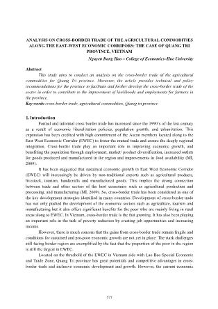 Analysis on cross-border trade of the agricultural commodities along the east-west economic corrifors: The case of quang tri province, vietnam