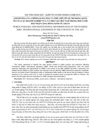 Ảnh hưởng của chính sách công và thể chế lên sự mở rộng quốc tế của các doanh nghiệp vừa và nhỏ tại Việt Nam trong bối cảnh hội nhập cộng đồng kinh tế ASEAN
