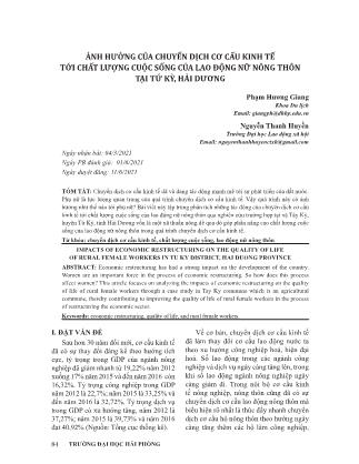 Ảnh hưởng của chuyển dịch cơ cấu kinh tế tới chất lượng cuộc sống của lao động nữ nông thôn tại Tứ Kỳ, Hải Dương