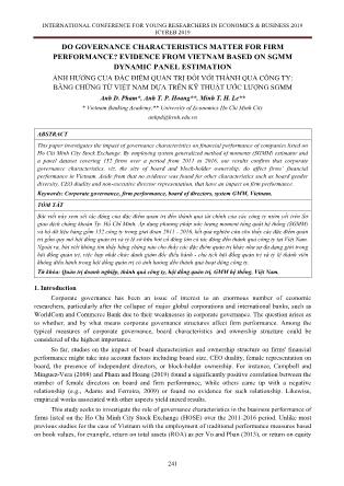 Ảnh hưởng của đặc điểm quản trị đối với thành quả công ty: Bằng chứng từ Việt Nam dựa trên kỹ thuật ước lượng SGMM