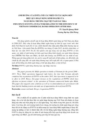 Ảnh hưởng của EVFTA tới các nhân tố tác động đến hiệu quả hoạt động kinh doanh của ngân hàng thương mại Việt Nam sau M&A