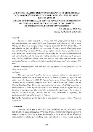 Ảnh hưởng của phát triển công nghiệp-dịch vụ lên lợi nhuận của ngành nông nghiệp Việt Nam trong bối cảnh hội nhập kinh tế quốc tế