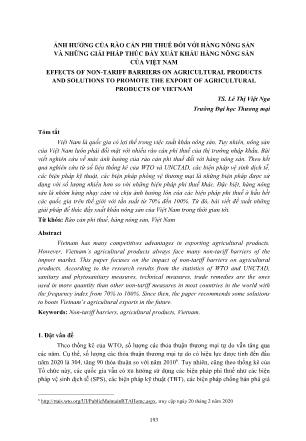 Ảnh hưởng của rào cản phi thuế đối với hàng nông sản và những giải pháp thúc đẩy xuất khẩu hàng nông sản của Việt Nam