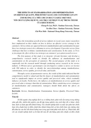 Ảnh hưởng của tiêu chuẩn hoá và khác biệt hoá tới chất lượng dịch vụ, giá trị cảm nhận và sự trung thành của khách hàng