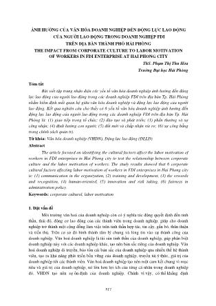 Ảnh hưởng của văn hóa doanh nghiệp đến động lực lao động của người lao động trong doanh nghiệp FDI trên địa bàn Thành phố Hải Phòng