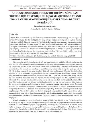 Áp dụng công nghệ trong thị trường nông sản: Trường hợp chấp nhận sử dụng mã QR trong thanh toán sản phẩm nông nghiệp tại Việt Nam – Đề xuất nghiên cứu