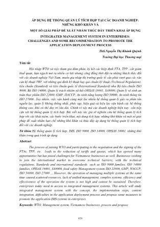 Áp dụng hệ thống quản lý tích hợp tại các doanh nghiệp: Những khó khăn và một số giải pháp đề xuất nhằm thúc đẩy triển khai áp dụng