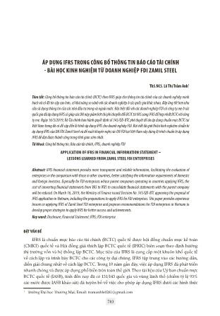 Áp dụng IFRS trong công bố thông tin Báo cáo tài chính - Bài học kinh nghiệm từ doanh nghiệp FDI Zamil Steel