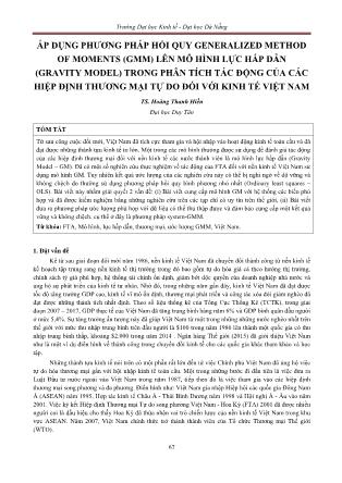 Áp dụng phương pháp hồi quy generalized method of moments (gmm) lên mô hình lực hấp dẫn (gravity model) trong phân tích tác động của các hiệp định thương mại tự do đối với kinh tế Việt Nam