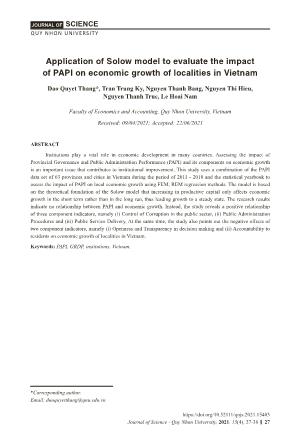 Application of Solow model to evaluate the impact of PAPI on economic growth of localities in Vietnam